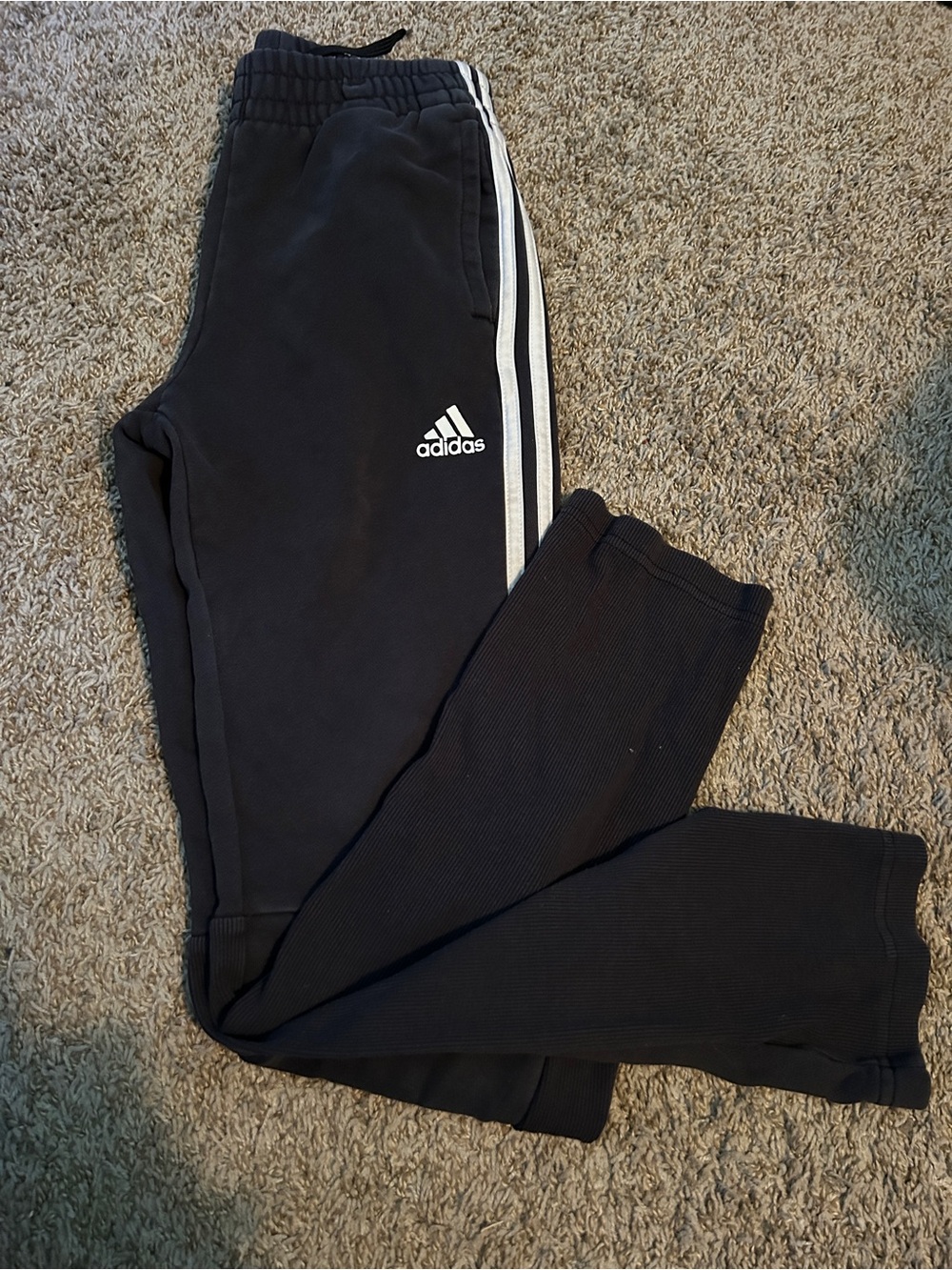 adidas Kids Black Joggers with White Side Stripes